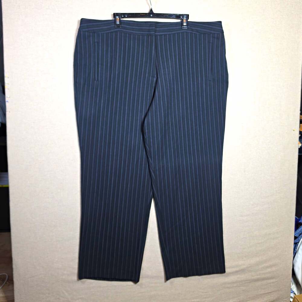 dressbarn Pinstripe Straight Leg Dress Pants women 24W Black blue stripe Pockets